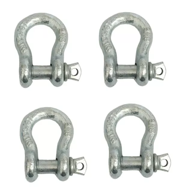 4x 5/16" Super Strong Anchor Shackle W/Galvanized Screw Pin, 3/4 Ton Load Limit