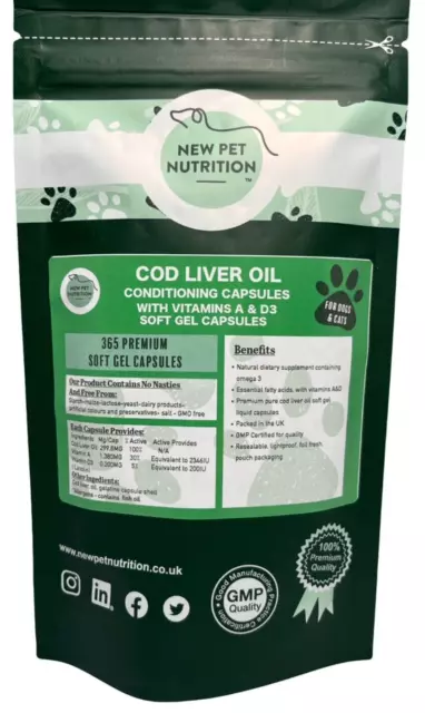 365 Cod Liver Oil Liquid Soft Gel Dog & Cat Joints, Skin Coat, Conditioning Caps