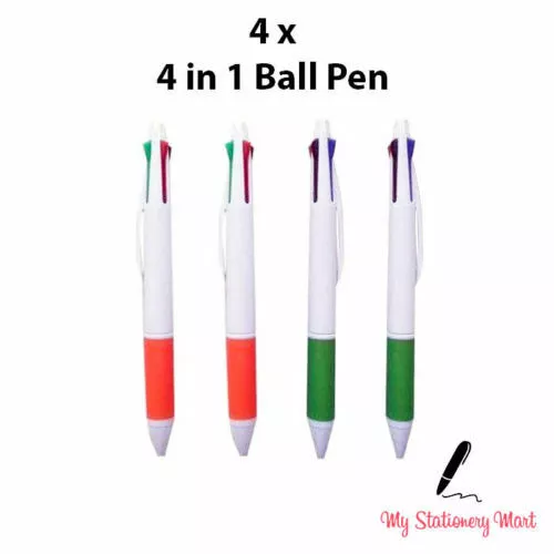 4 x Multi Colour 4 In 1 Retractable Ballpoint Pen Ball Pens Black Blue Red Green