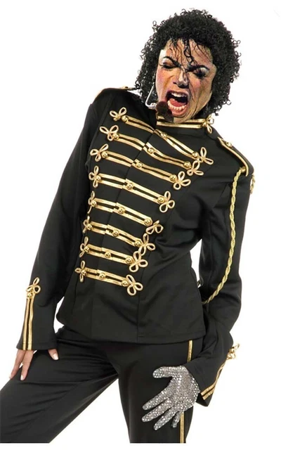 Licensed Michael Jackson Adult Mens Military Black Jacket Fancy Dress Costume