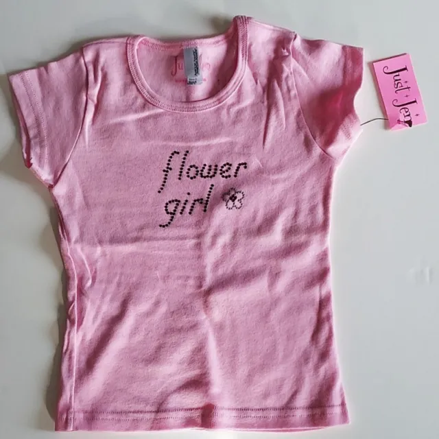 Just-Jen Flower Girl T-Shirt~Pink~Rhinestone Embellishments~Girls Size 6~NWT