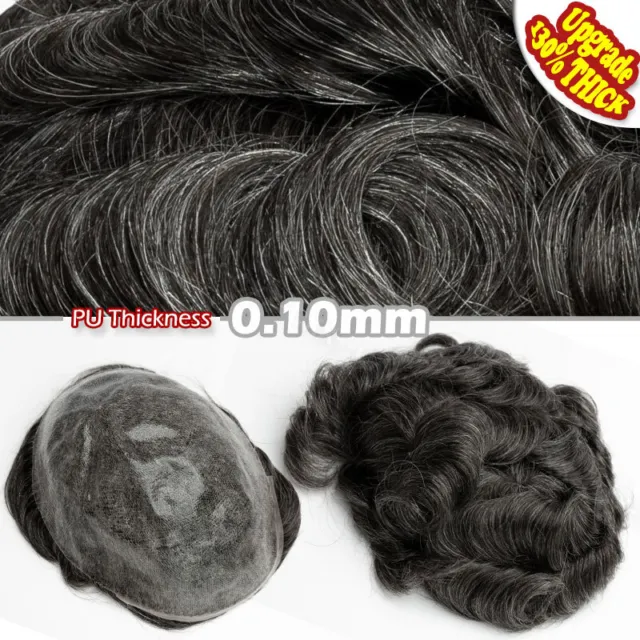 Durable Mens Hairpieces REAL Human Hair Poly Skin Toupee Hair Replacement System