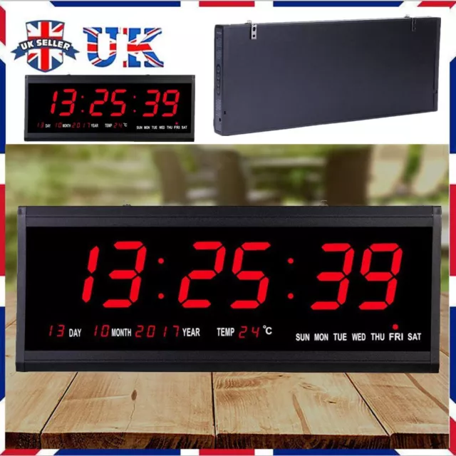 Digital LED Wall Clock Large Display Time Calendar Temp Desk Table Clock Watch J