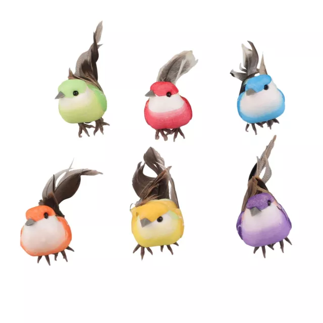 6x Artificiel Mousse Oiseau Perché Bois Faux Plume Oiseaux Décoration de Jardin