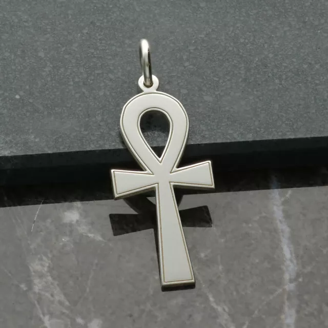 Solid Silver Gold & Plated 9ct Egyptian Ankh Cross Pendant & Chain In Gift Box