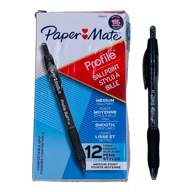 12 Pens Paper Mate Profile Retractable Medium Point Ballpoint Pen Black Ink