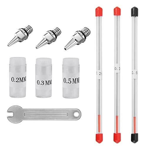 Kit de tapa de boquilla de aerógrafo Favengo 7 piezas 0,2 mm/0,3 mm/0,5 mm aerógrafo aguja aerógrafo aerógrafo