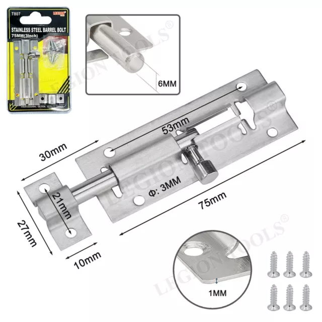 2/3/5 inch Stainless Steel Bolt Door Lock Latch Sliding Lock Barrel Door Bolt 3