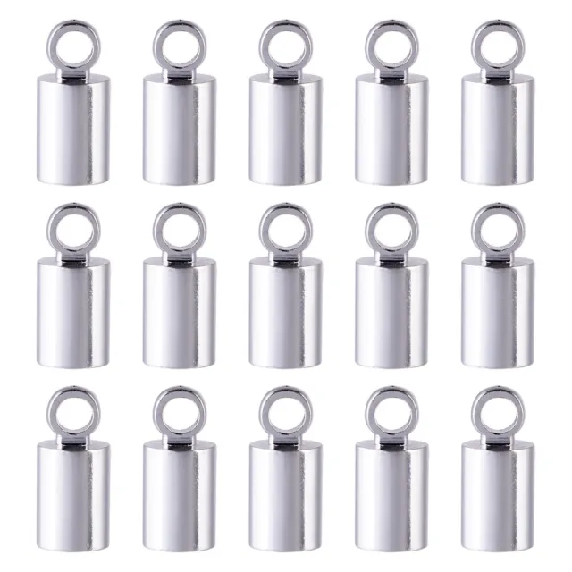 50pc Silver Brass Cord Ends Tube Crimp End Caps Beads for Bracelet Jewelry 8x4mm