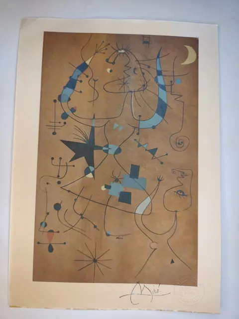 Joan Miro Handsigned Print Poster Litograph with Stamps on the Back