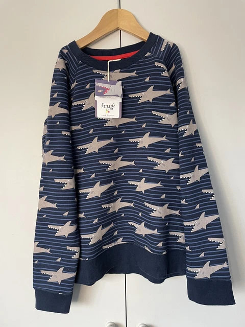 Felpa squalo Frugi NEW Age 9-10 anni Rex blu cotone biologico nuova con etichette