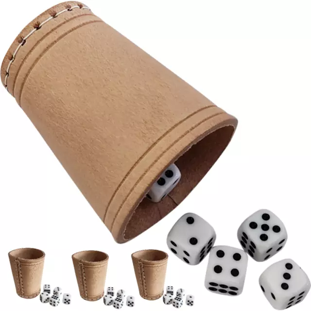 Dice Cup Shaker Genuine Leather Set of 4 Poker Farkle Games night  with 20 dices