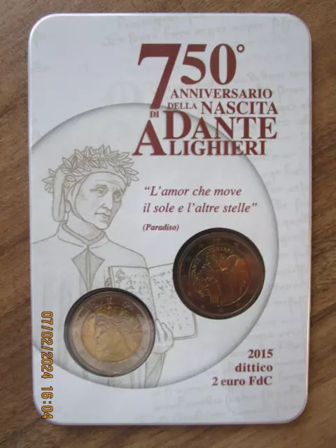 San Marino 2 x 2 Euro Gedenkmünzen 2015  "Dante Alighieri" Coincard