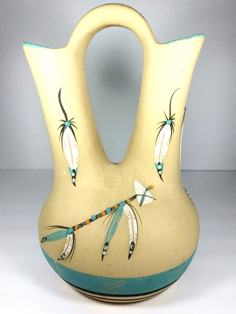 Vintage Betty Selby Wedding Vase  Pottery  Southwest Handpainted Large 13.5"