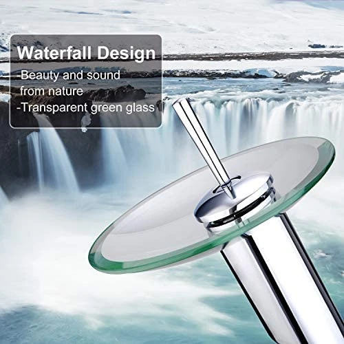 Funime Glass Basin Taps Waterfall Bathroom Sink Mixer Taps Modern With Hoses 10