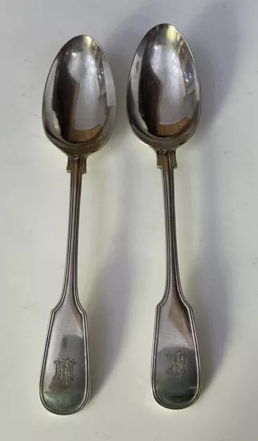 2 Fiddle & Thread JR&S Silver Plate 22cm Serving Server Spoons Monogram Cutlery