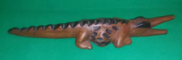 Ethnic Hand Carved Wooden Crocodile / Alligator Sculpture Ornament 15.5" long