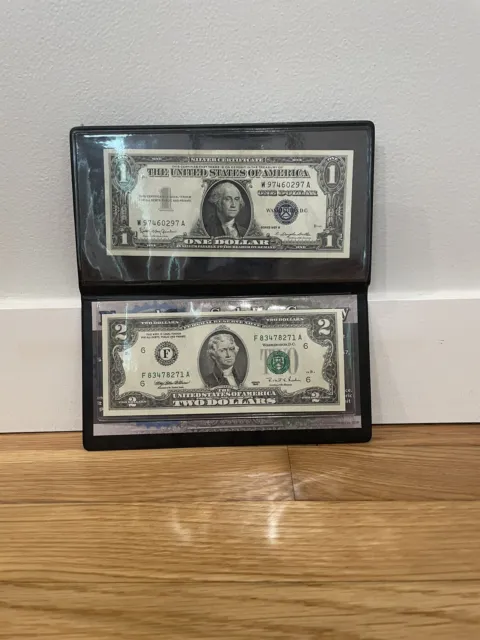 Blue & Green Seals US Currency - 1957 Series B Silver Certificate & 1995 $2 Bill