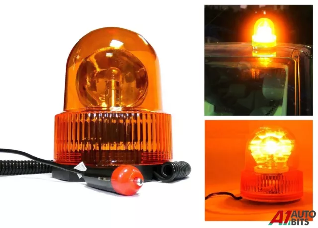 12V Magnetic Beacon Flashing Amber Rotating Recovery Hazard Lamp Bulb Included