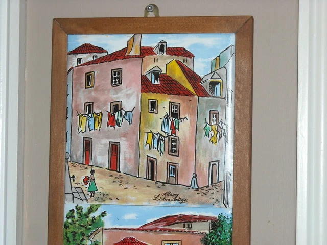 Pair of Decorative 15cm x15cm Framed Ceramic Tiles Alfama Lisboa Antiga Portugal 3