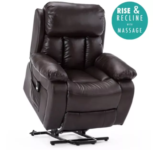 Chester Electric Rise Leather Recliner Power Armchair Heated Massage Sofa Chair