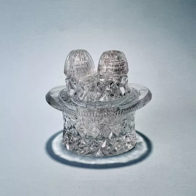 Vintage Cruet Set. Top Hat Salt & Pepper  Shakers. Crystal.