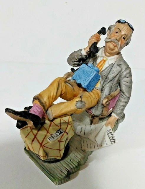 VINTAGE ROYAL CROWN Bisque Lottery Ticket Winner Man on Phone approx 6