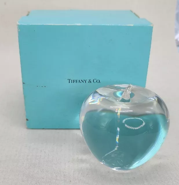 Tiffany & Co Crystal Clear Glass Apple Paperweight Signed Figurine