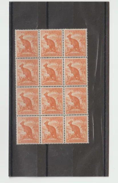 Aust 1937-56 1/2 Kangaroo Orange Predecimal Muh Coil Block Of 12-1 Off No Wmk