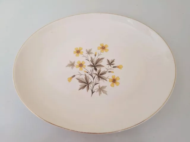 12 1/4" Vintage Oval Floral Platter Gold Rim "Sunlight", by Edwin Knowles