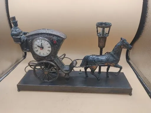 United Metal Goods Model 701 Horse Carriage Clock Lamp All Work Missing Whip