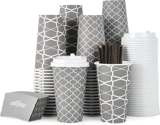 [100 Sets] 16 oz Paper Coffee Cups Disposable Coffee Cups with LidsSleeves and