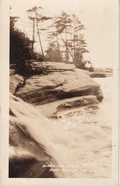 Vintage RPPC Postcard - Along The Shore Port Austin Michigan