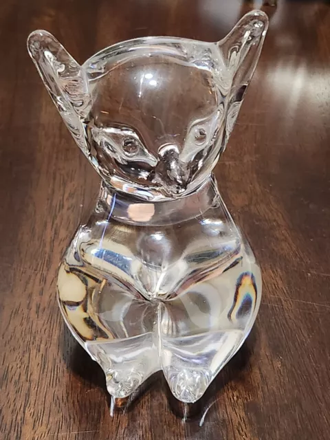 FM KONSTGLAS RONNEBY SWEDEN Lead Crystal GLASS CAT Figurine 5" Paperweight