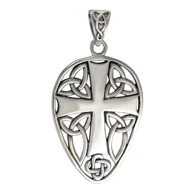 Sterling Silver Medieval Knights Iron Cross with Celtic Knotwork Pendant Jewelry