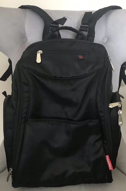 Diaper Bag Backpack w/ Insulated Pocket, Baby Wipe Pouch Change Pad Fisher Price
