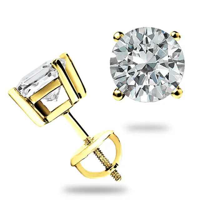 4 Ct Round Cut Moissanite FL/D Stud Earrings 14K Yellow Gold 8mm Screw Back New