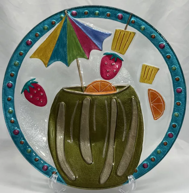 Lori Siebert For Silvestri Glass Fusion Art Plate Summer Fun 12” Blown Glass
