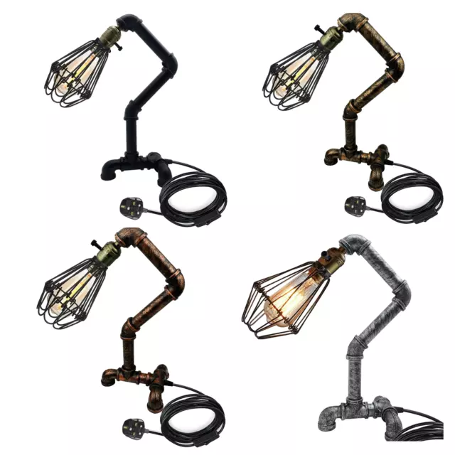Bedside Lamp Industrial Metal Living Room Desk Table Light Geometric LED Bulb UK