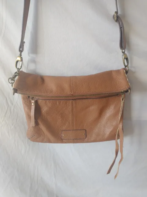 Lucky Brand Del Rey Brown Leather Fold Over Convertible Crossbody Purse Boho Bag