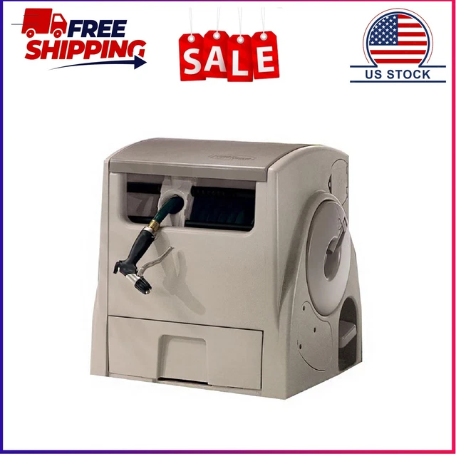 Suncast 100 ft.Powerwind Auto Power Rewind Hose Reel, Light Taupe, Free Shipping
