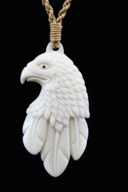 Eagle Head Necklace (Buffalo Bone) - Hand Carved, Strength, Wisdom, and Courage