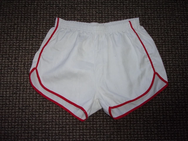 Vtg 70's/80's Men's Xtra SHORT Running Gym Shorts White Cotton Red Ringers S