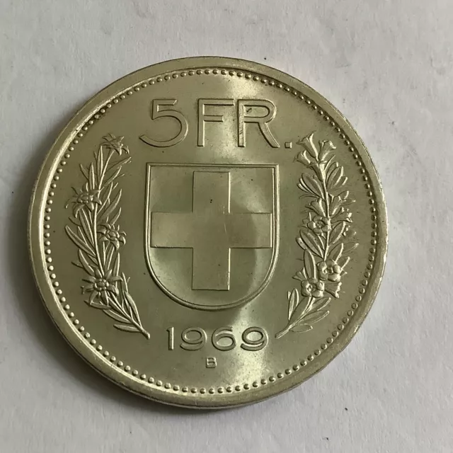 Switzerland Five 5 Francs 1969 B Silver AW255 3