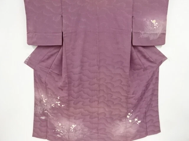 39466# Japanese Kimono / Antique Kimono / Embroidery / Ume Blossom & Grass F