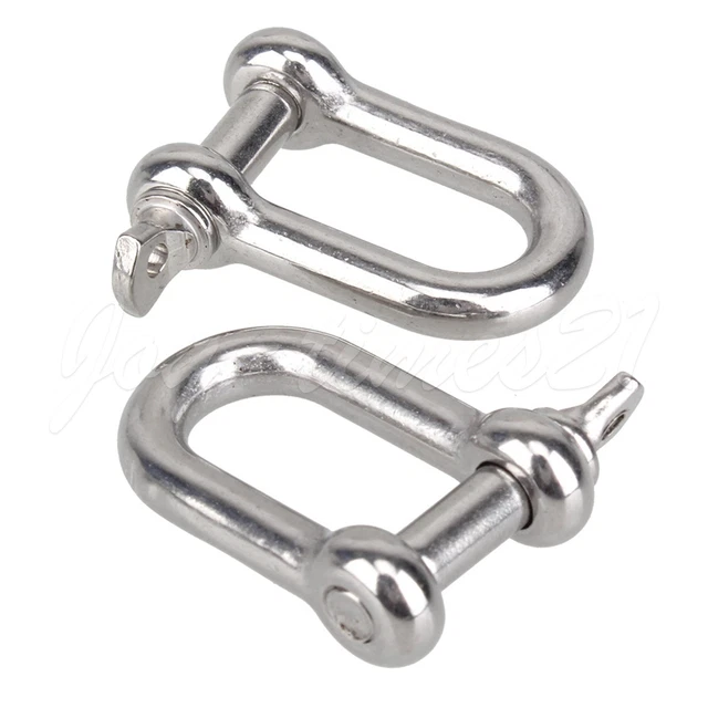 2X D Type Bow Rigging Shackle M6 1/4" 304 Stainless Steel Survival Chain Buckle