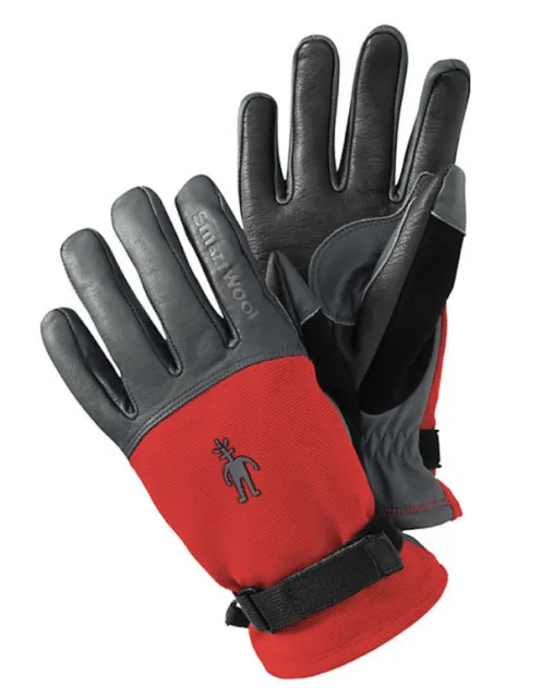 NWT Unisex Smartwool Spring Glove $90 M Black Red  Merino Wool Lined Leather