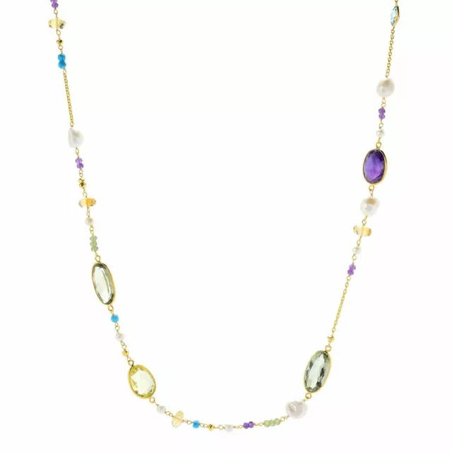 Meher's Jewelry 36" Cultured Pearl & Multi Gemstone Station Necklace SOLD OUT!!!