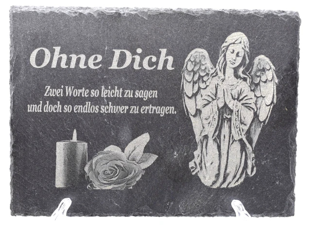 GRABSCHMUCK GRAB SCHIEFERPLATTE mit Spruch Gravur Schiefer Grabstein