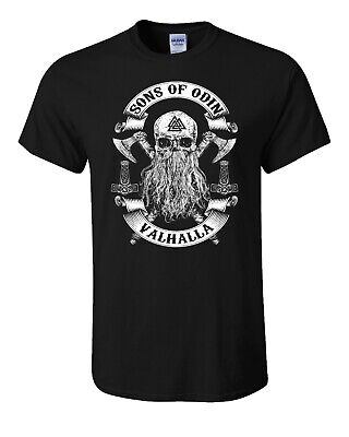 Figlio di Odino Valhalla Vichingo Mitologia Norvegese Guerriero T-shirt nera